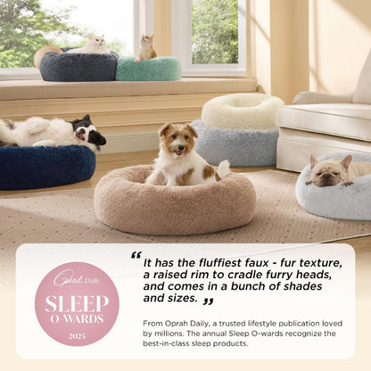 Bedsure Calming Small Medium Dog Bed Donut Washable Puppy Bed,27ins Camel