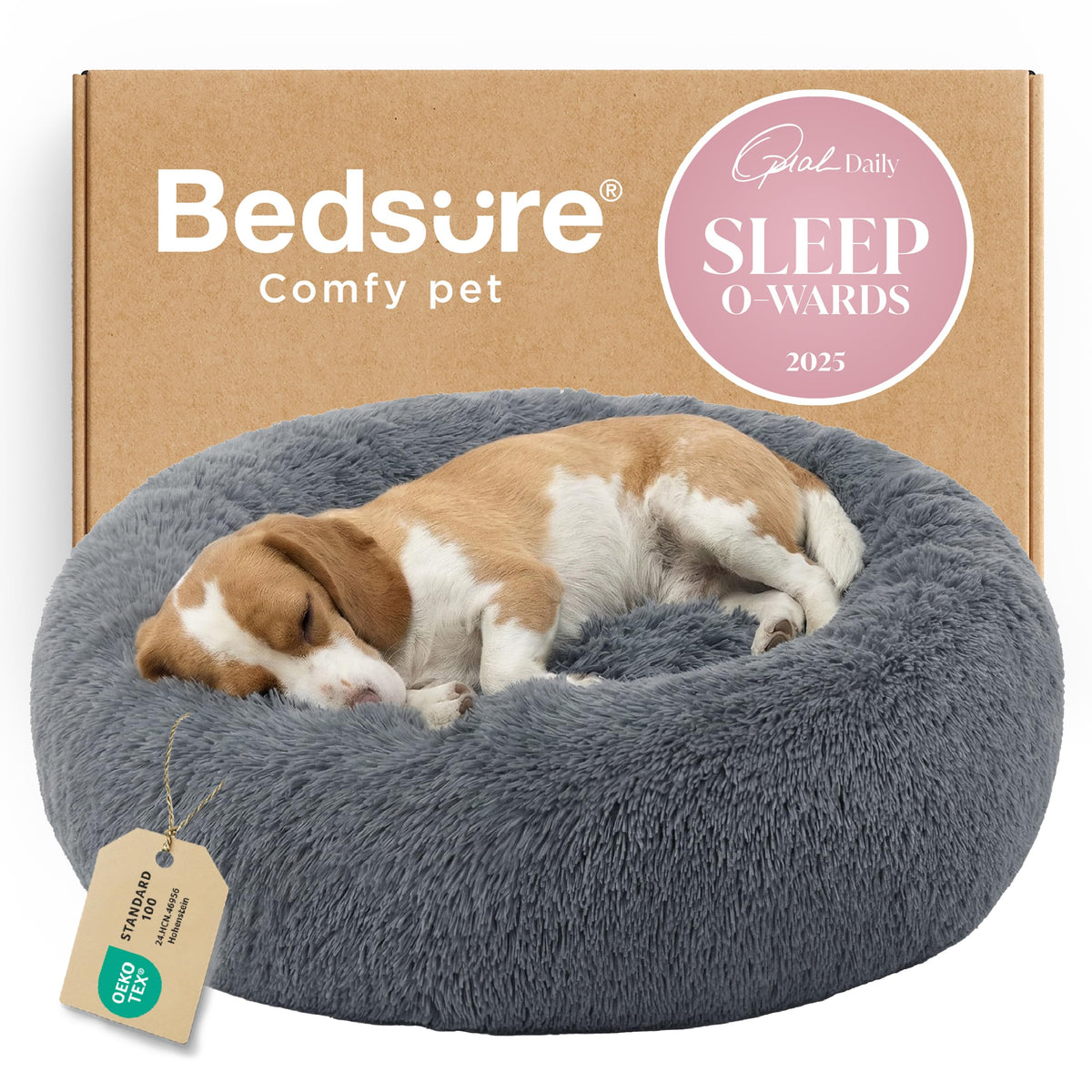 Bedsure Calming Small Medium Dog Bed Donut Washable Puppy Bed,27ins Camel