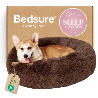Bedsure Calming Small Medium Dog Bed Donut Washable Puppy Bed,27ins Camel