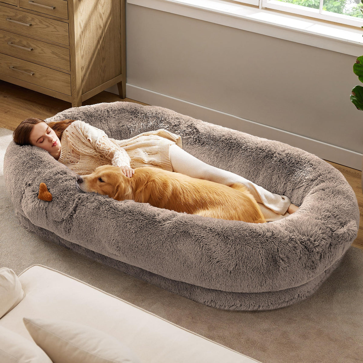 Bedsure Calming Small Medium Dog Bed Donut Washable Puppy Bed,27ins Camel