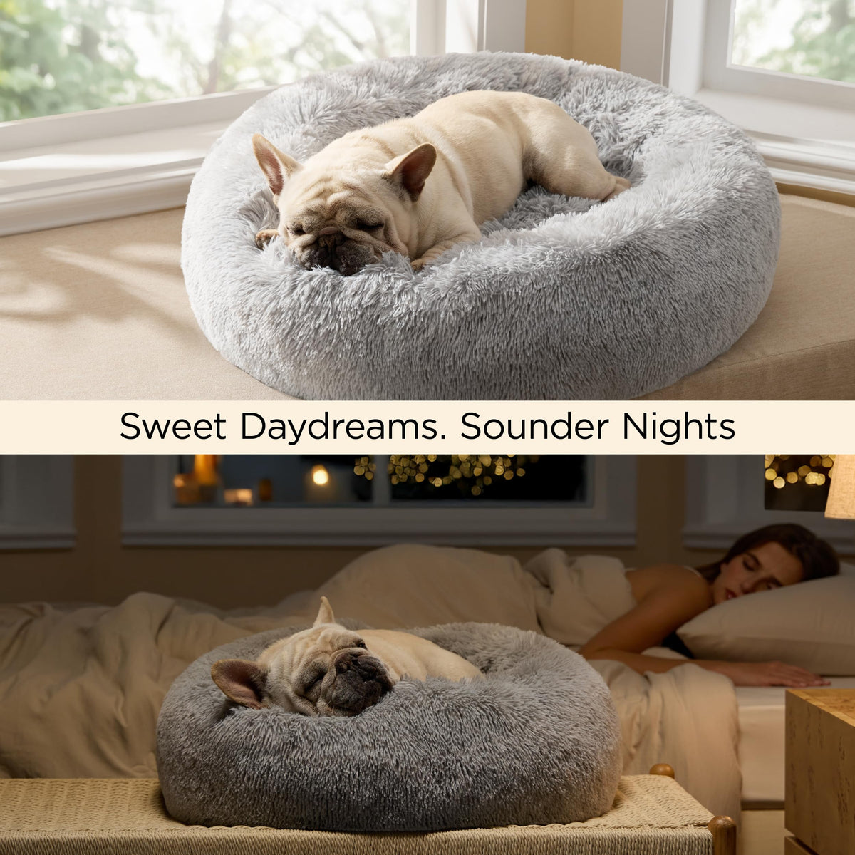 Bedsure Calming Small Medium Dog Bed Donut Washable Puppy Bed,27ins Camel