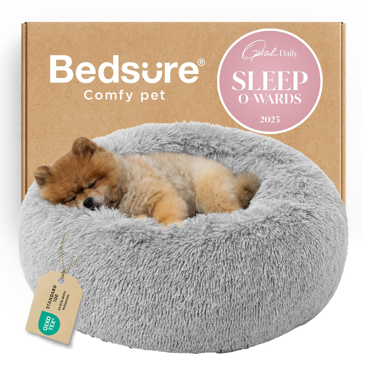 Bedsure Calming Small Medium Dog Bed Donut Washable Puppy Bed,27ins Camel