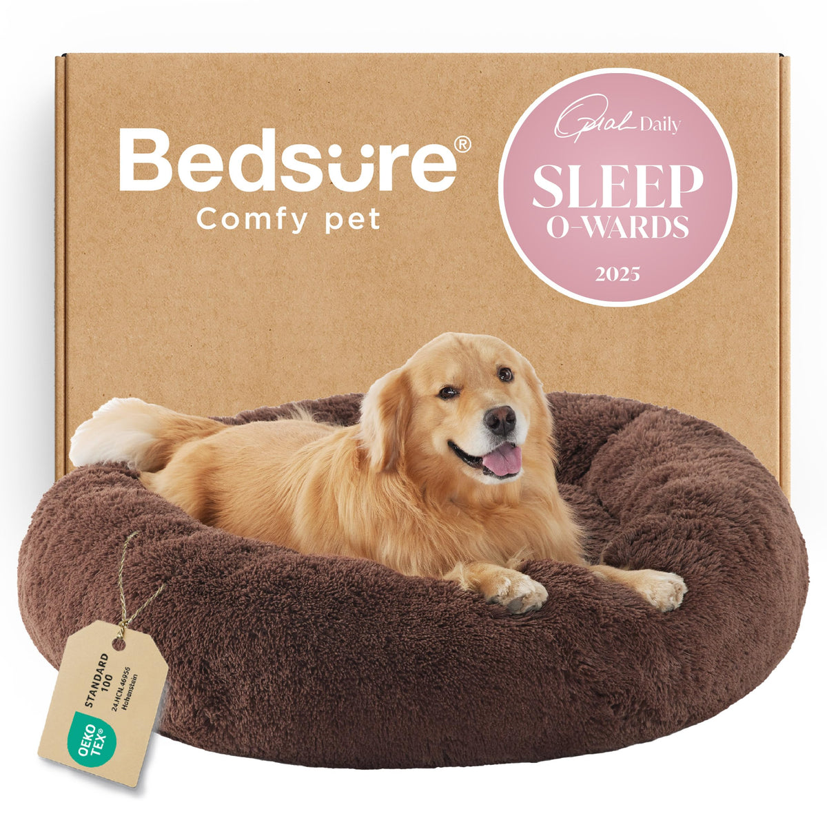 Bedsure Calming Small Medium Dog Bed Donut Washable Puppy Bed,27ins Camel