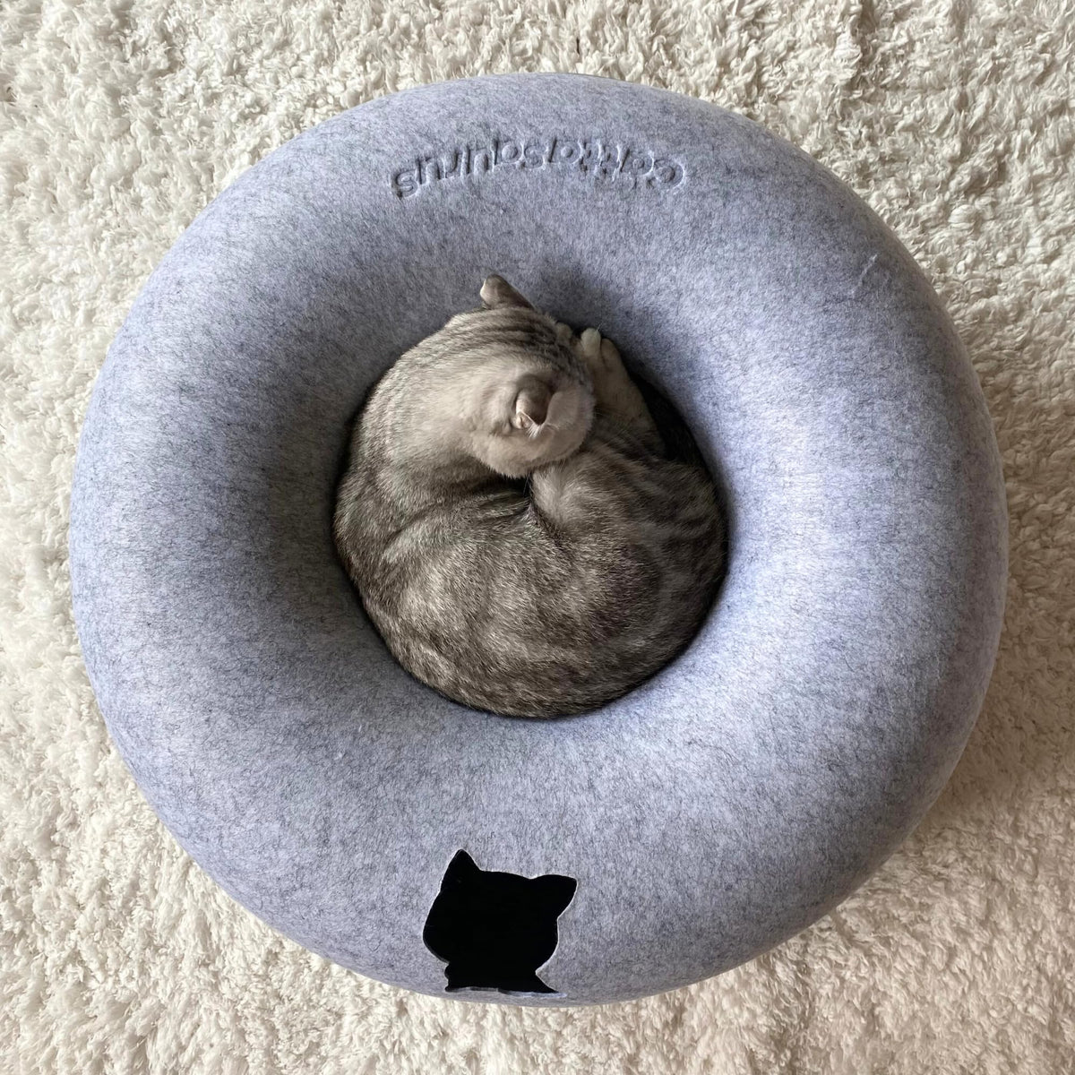 CATTASAURUS Peekaboo Cat Cave for Multiple & Large Cats Up to 30-45 Lbs, Scratch Detachable & Washable Tunnel Bed, Comfy Donut Cat Cave (Light Gray, Large)