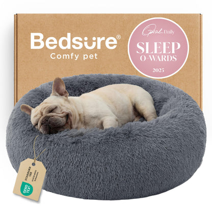 Bedsure Calming Small Medium Dog Bed Donut Washable Puppy Bed,27ins Camel