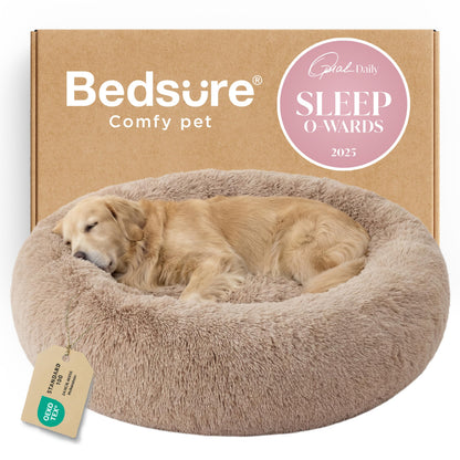 Bedsure Calming Small Medium Dog Bed Donut Washable Puppy Bed,27ins Camel