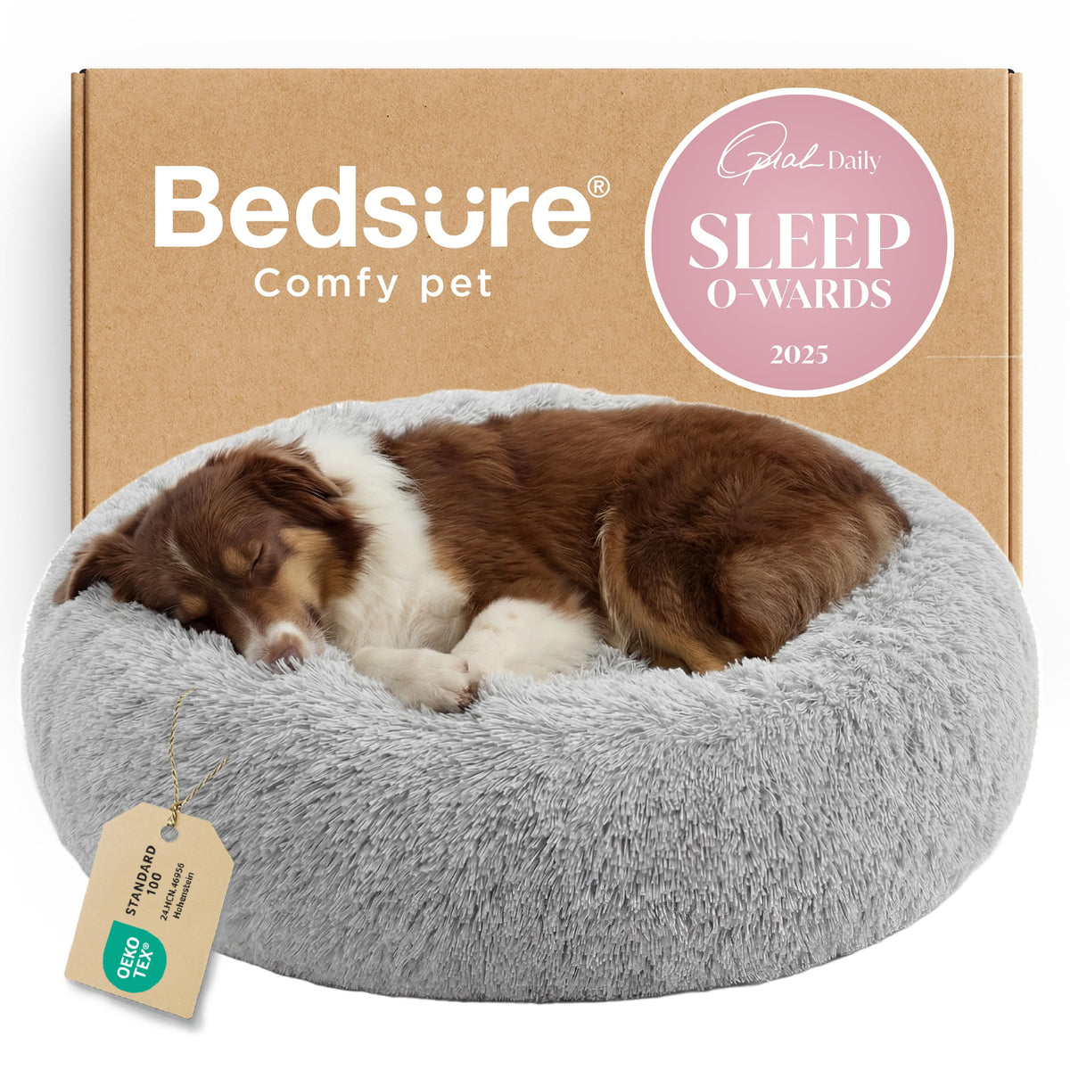 Bedsure Calming Small Medium Dog Bed Donut Washable Puppy Bed,27ins Camel