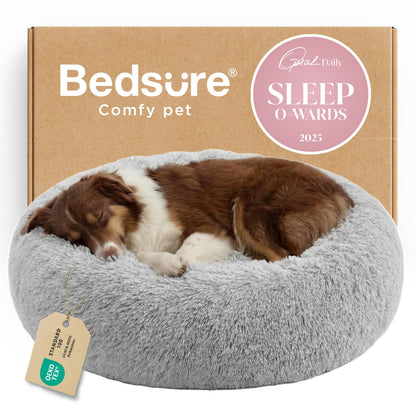 Bedsure Calming Small Medium Dog Bed Donut Washable Puppy Bed,27ins Camel