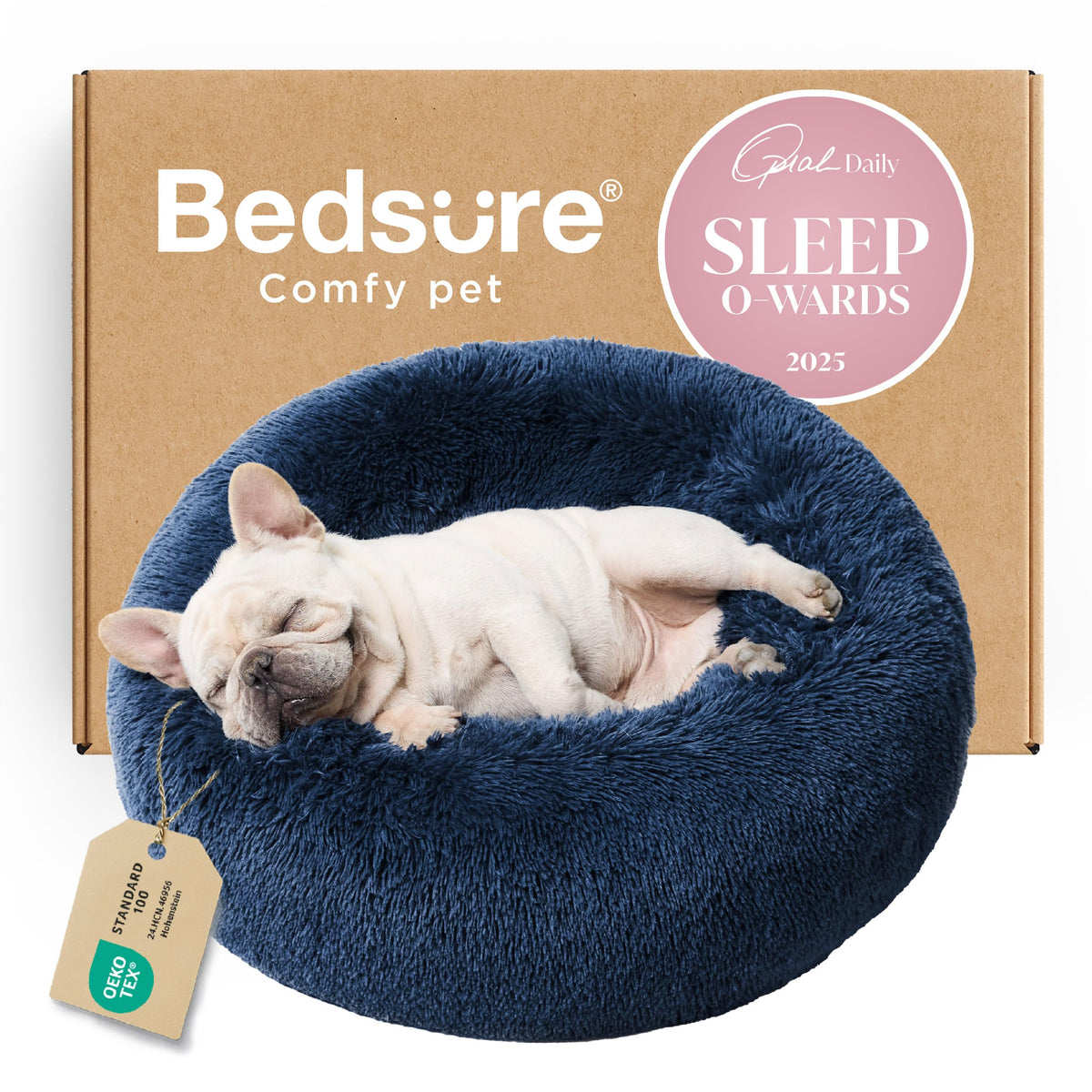 Bedsure Calming Small Medium Dog Bed Donut Washable Puppy Bed,27ins Camel