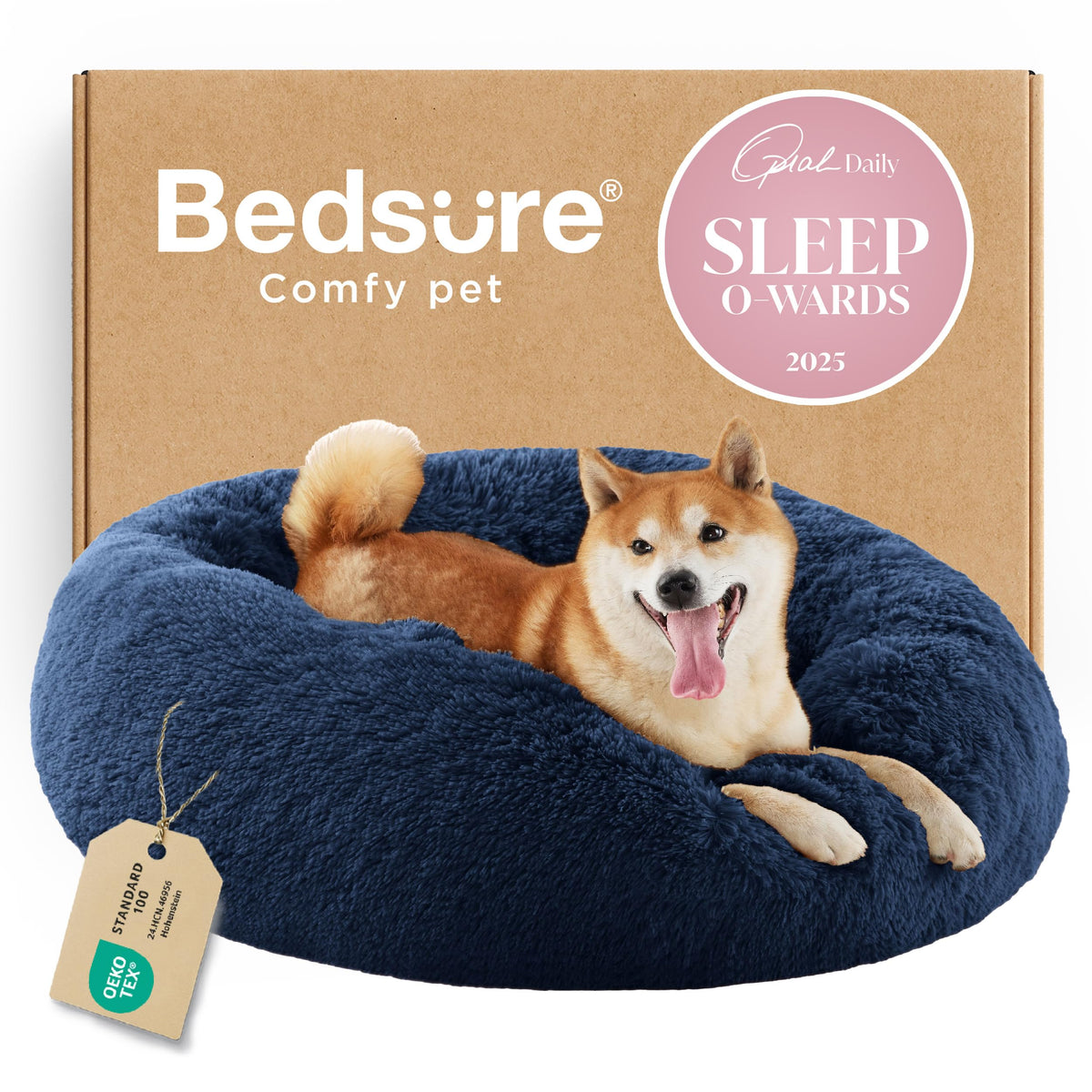 Bedsure Calming Small Medium Dog Bed Donut Washable Puppy Bed,27ins Camel