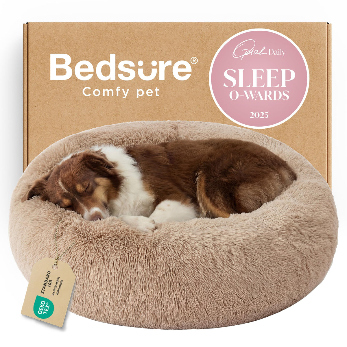 Bedsure Calming Small Medium Dog Bed Donut Washable Puppy Bed,27ins Camel