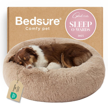 Bedsure Calming Small Medium Dog Bed Donut Washable Puppy Bed,27ins Camel