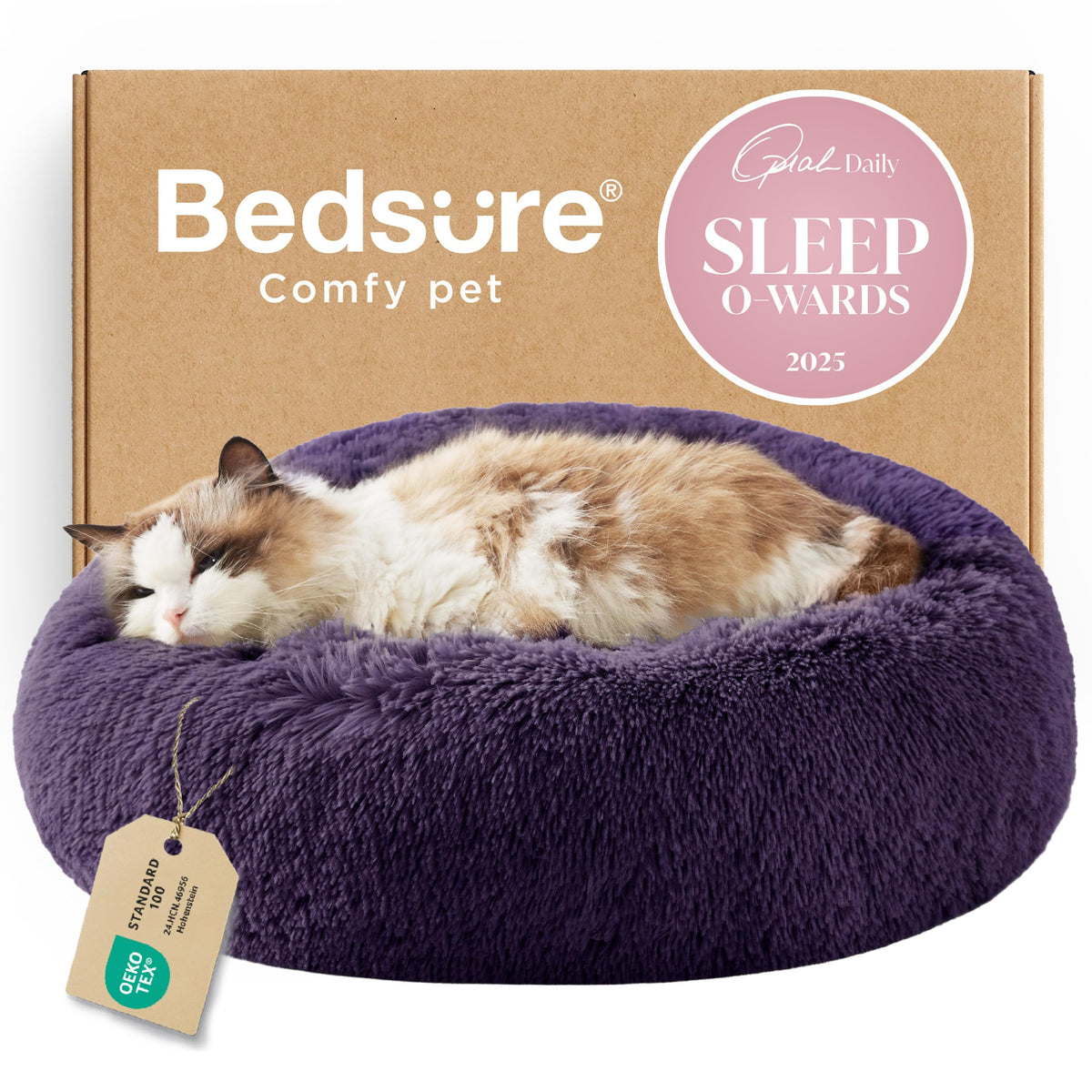 Bedsure Calming Small Medium Dog Bed Donut Washable Puppy Bed,27ins Camel