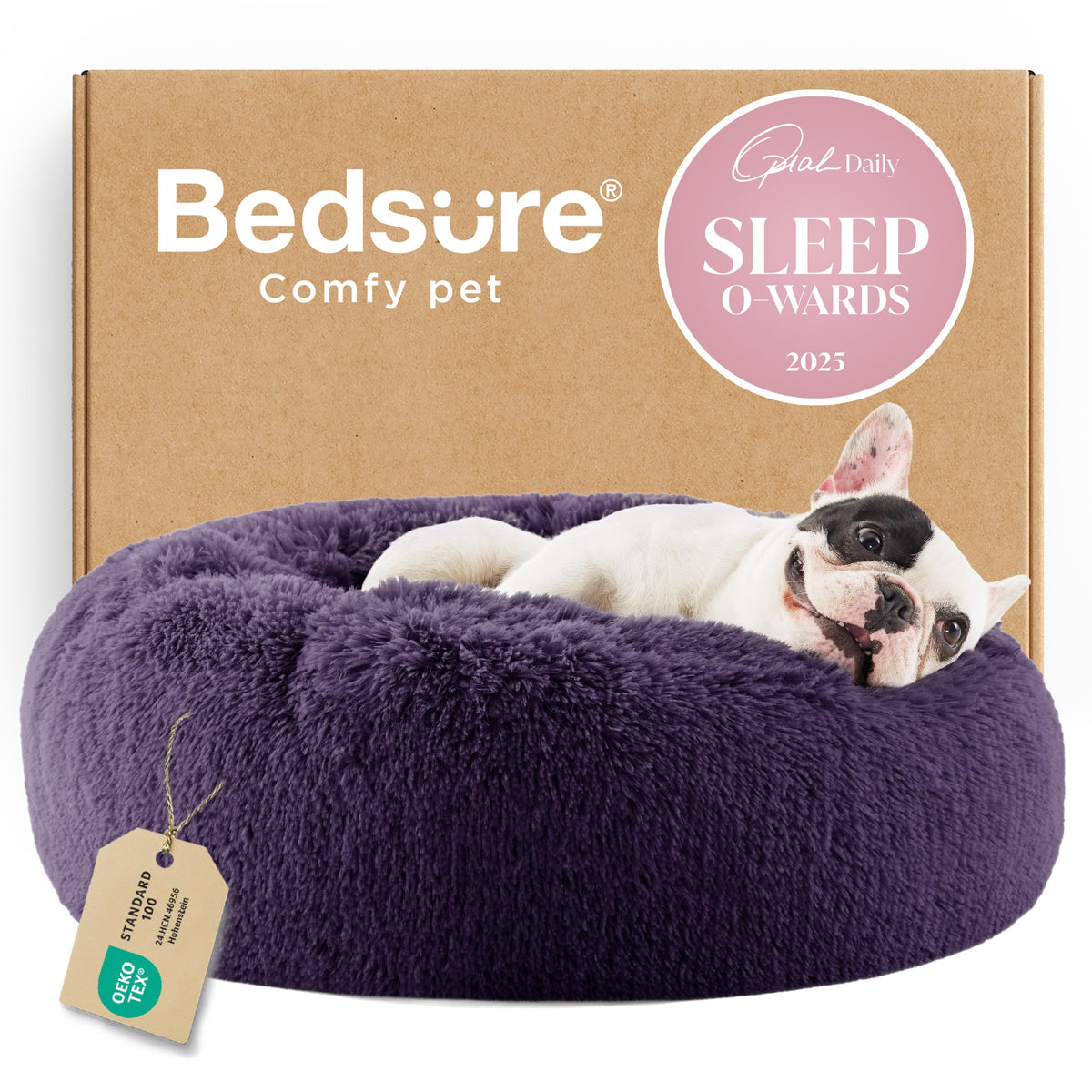 Bedsure Calming Small Medium Dog Bed Donut Washable Puppy Bed,27ins Camel