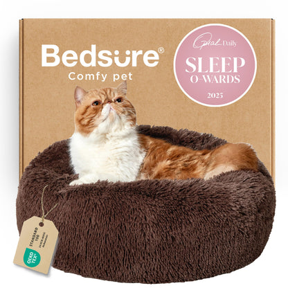 Bedsure Calming Small Medium Dog Bed Donut Washable Puppy Bed,27ins Camel