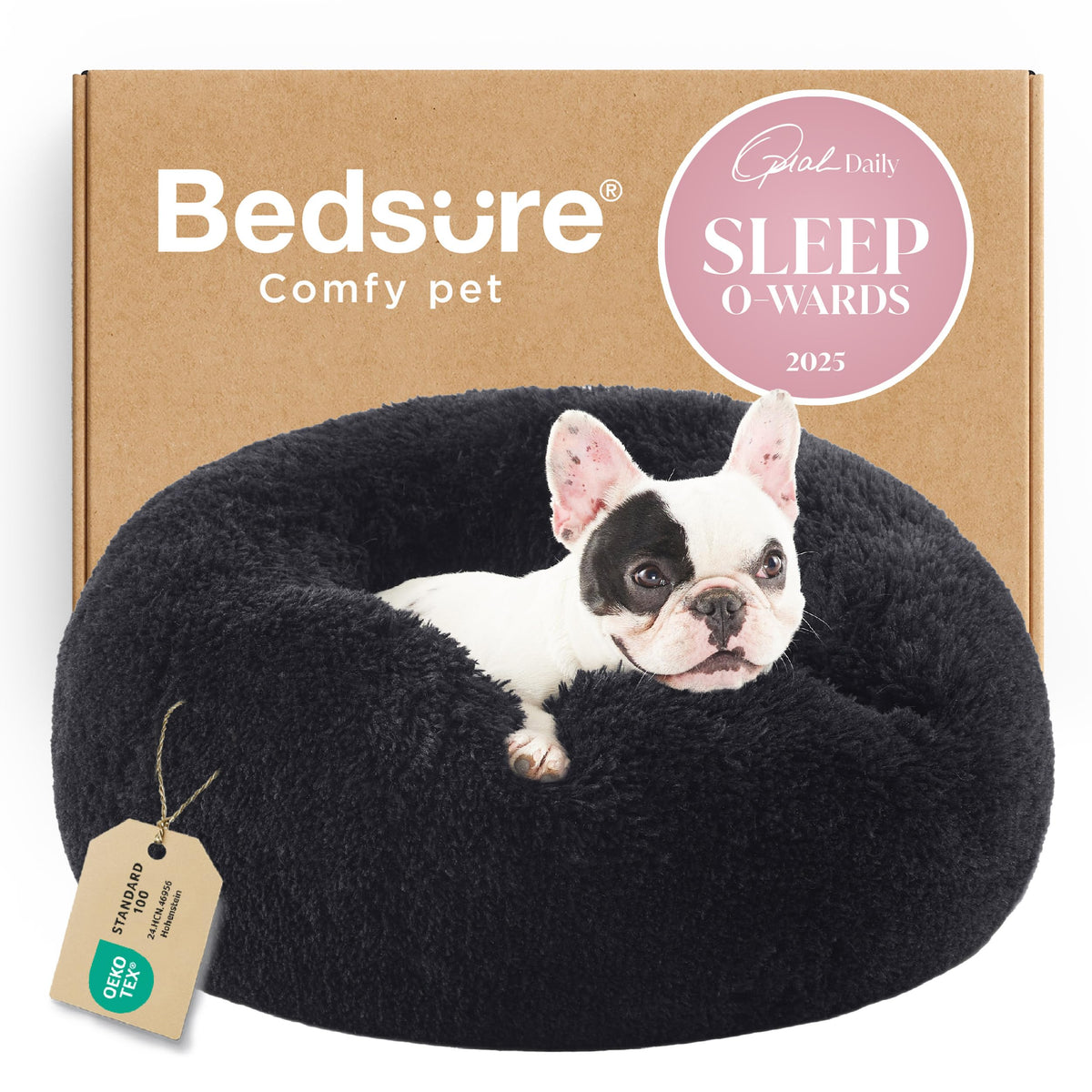 Bedsure Calming Small Medium Dog Bed Donut Washable Puppy Bed,27ins Camel