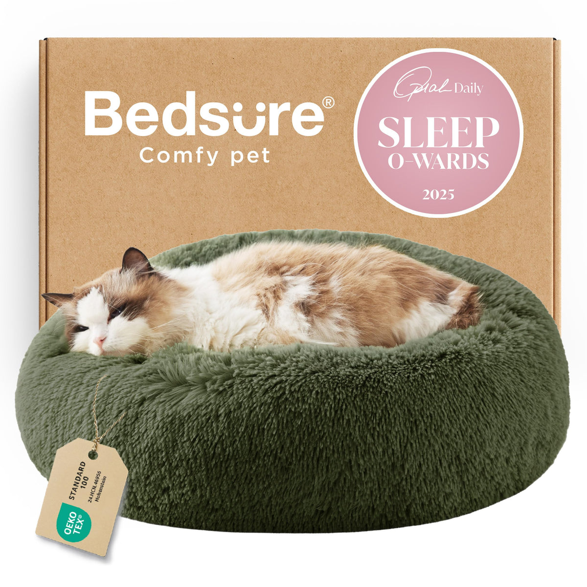 Bedsure Calming Small Medium Dog Bed Donut Washable Puppy Bed,27ins Camel