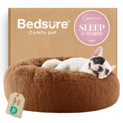 Bedsure Calming Small Medium Dog Bed Donut Washable Puppy Bed,27ins Camel