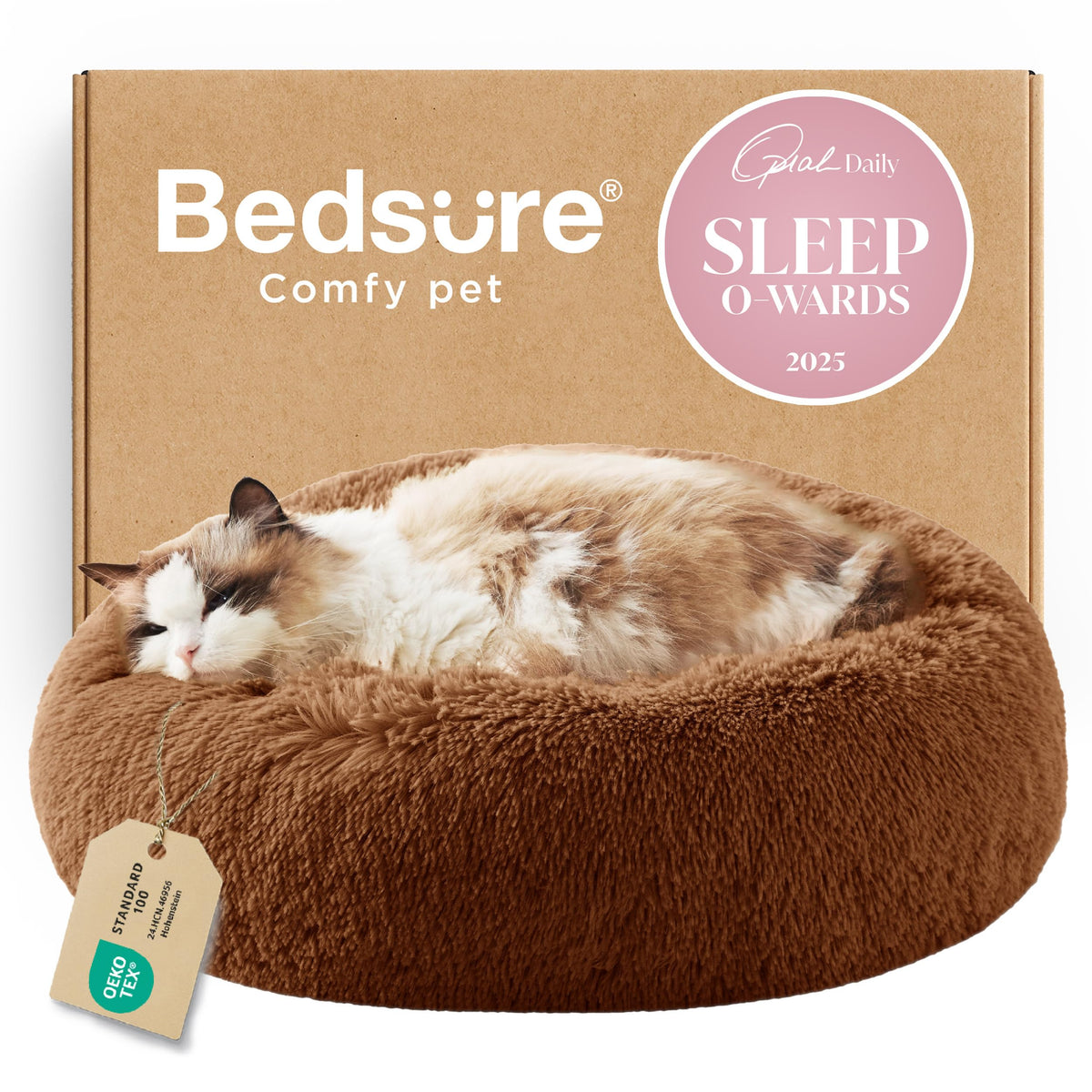 Bedsure Calming Small Medium Dog Bed Donut Washable Puppy Bed,27ins Camel