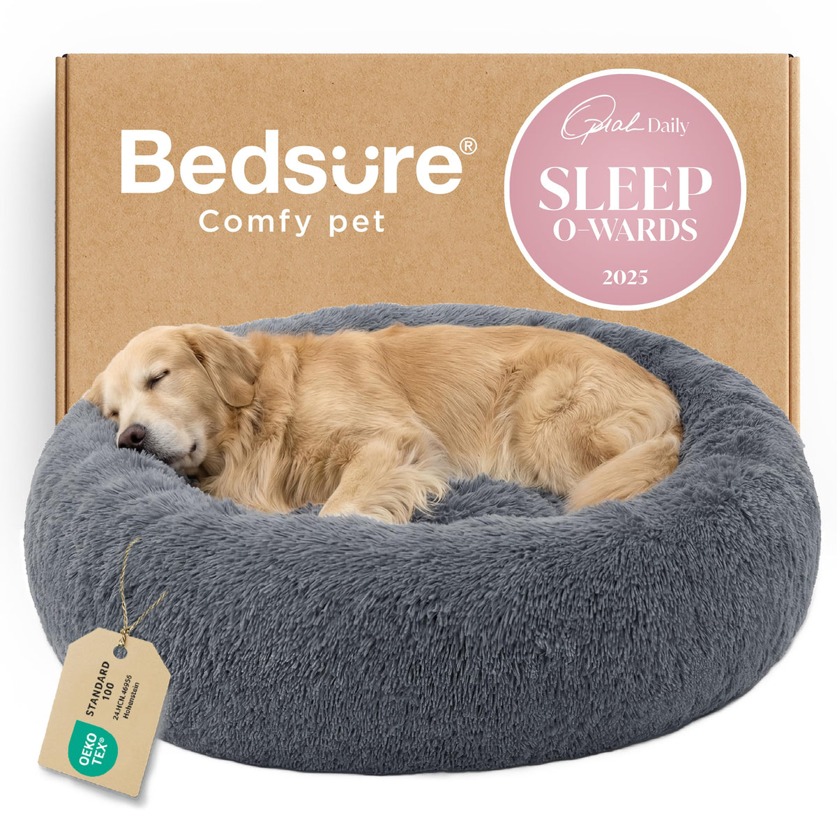 Bedsure Calming Small Medium Dog Bed Donut Washable Puppy Bed,27ins Camel