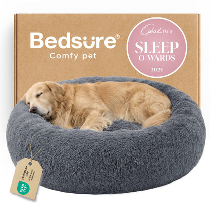 Bedsure Calming Small Medium Dog Bed Donut Washable Puppy Bed,27ins Camel