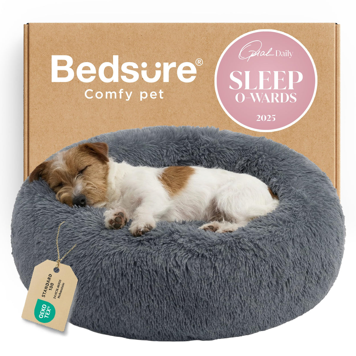 Bedsure Calming Small Medium Dog Bed Donut Washable Puppy Bed,27ins Camel