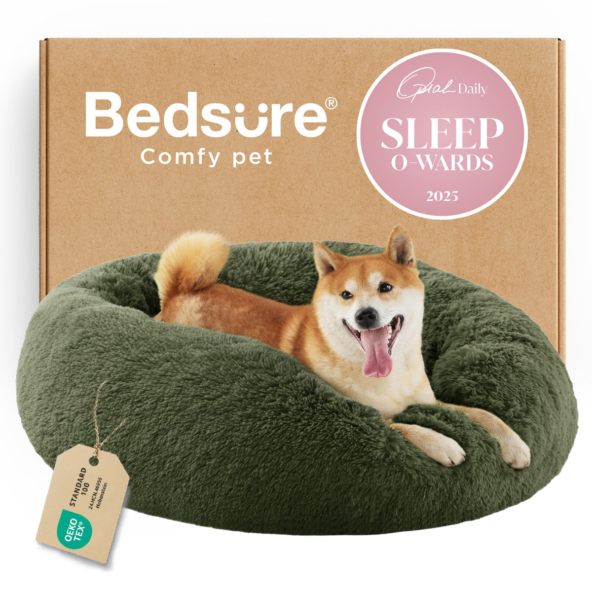 Bedsure Calming Small Medium Dog Bed Donut Washable Puppy Bed,27ins Camel