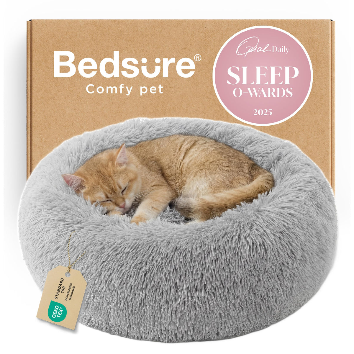 Bedsure Calming Small Medium Dog Bed Donut Washable Puppy Bed,27ins Camel
