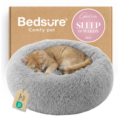 Bedsure Calming Small Medium Dog Bed Donut Washable Puppy Bed,27ins Camel