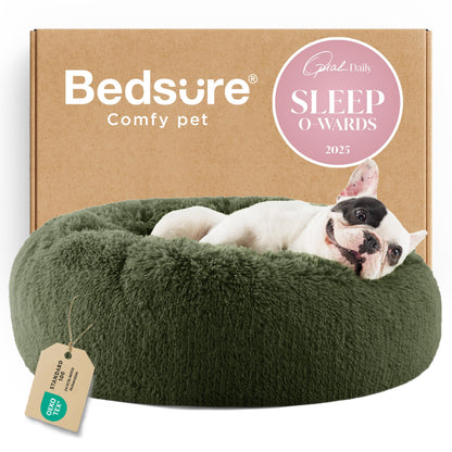 Bedsure Calming Small Medium Dog Bed Donut Washable Puppy Bed,27ins Camel