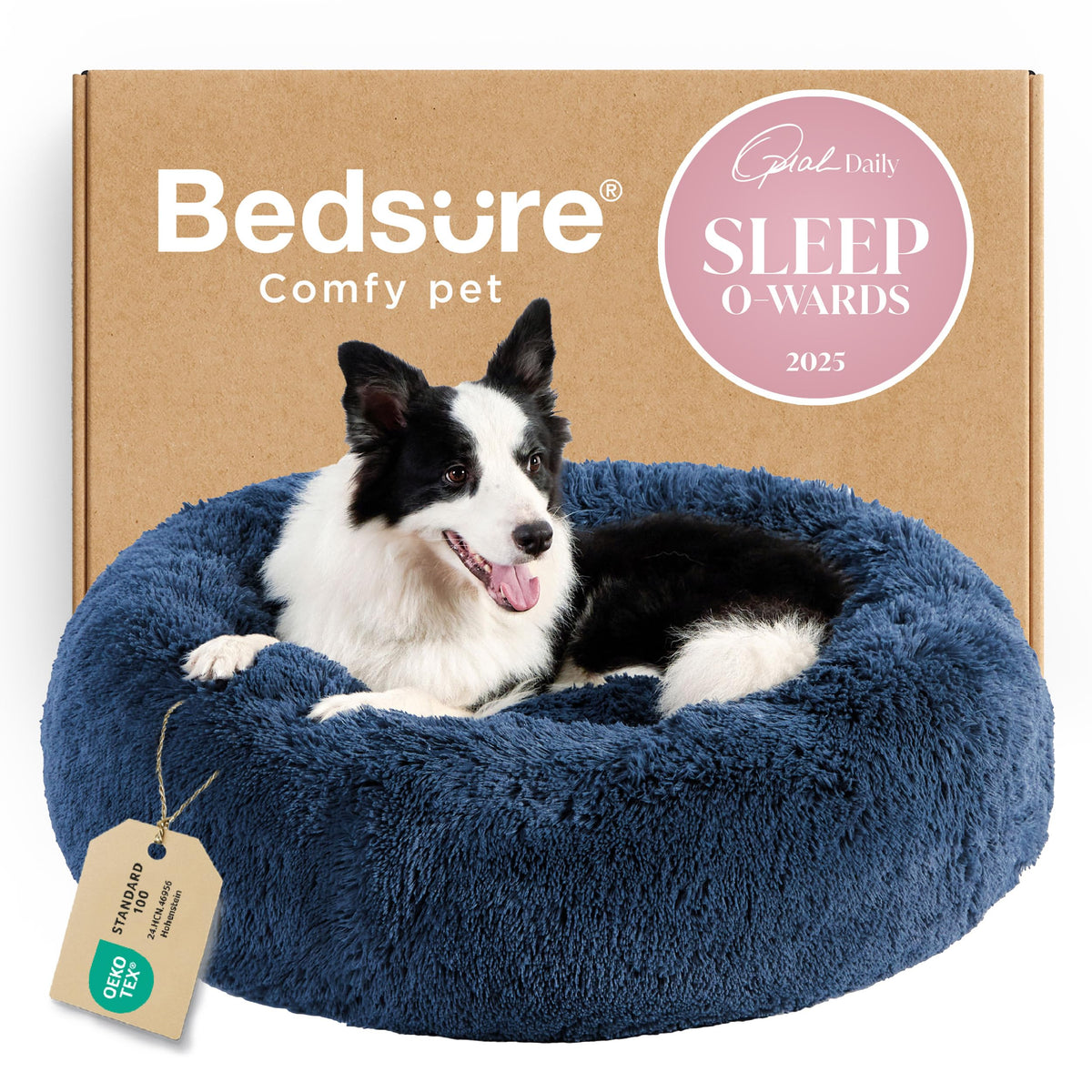 Bedsure Calming Small Medium Dog Bed Donut Washable Puppy Bed,27ins Camel